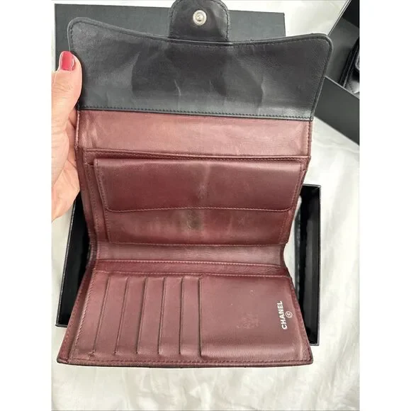 CHANEL Flap Wallet Quilted Black Silver Tone Hardware W/box - Picture 9 of 16